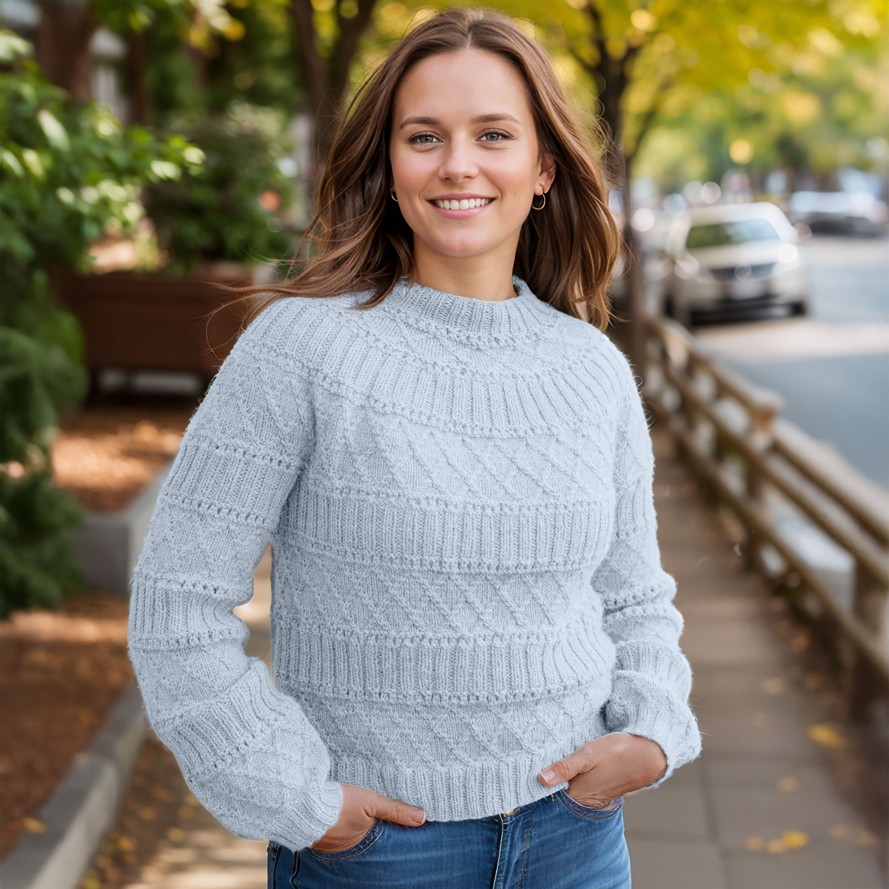 Serene Round‑Yoke Sweater — Light Blue — image 1 / 1